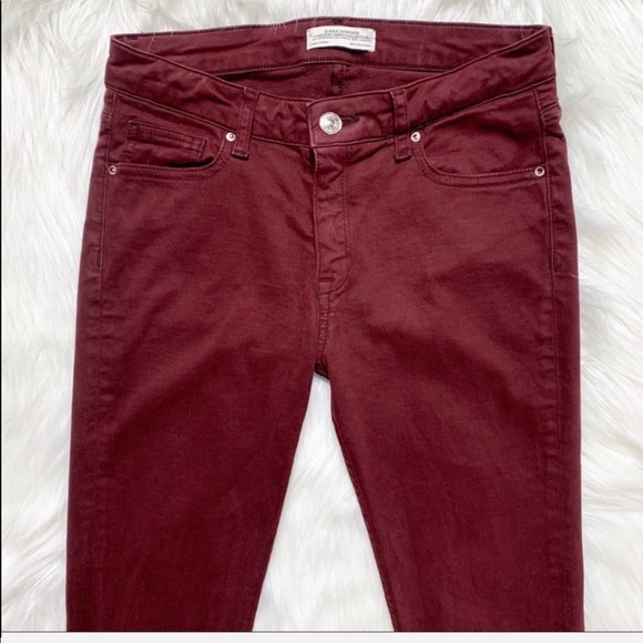 2/$20🌸 Zara Zipper Ankle Burgundy Skinny Jeans - Picture 2 of 8